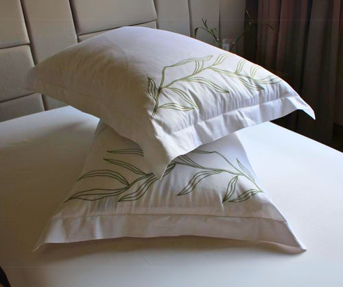 BALI BLISS | Classic White Pillowcases with Leaf Embroidery (Set of 2)