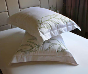 BALI BLISS | Classic White Pillowcases with Leaf Embroidery (Set of 2)